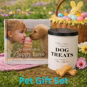 GIFT SET Dog Treats Canister & Puppy Love Book Dog Lover Kitchen Decor Bundle